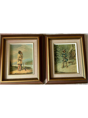 2 pc set Vintage Framed Art Prints Set Indian Native Cornelius Krieghoff